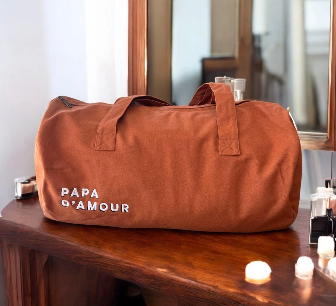 Grand polochon brodé PAPA D’AMOUR cuivre