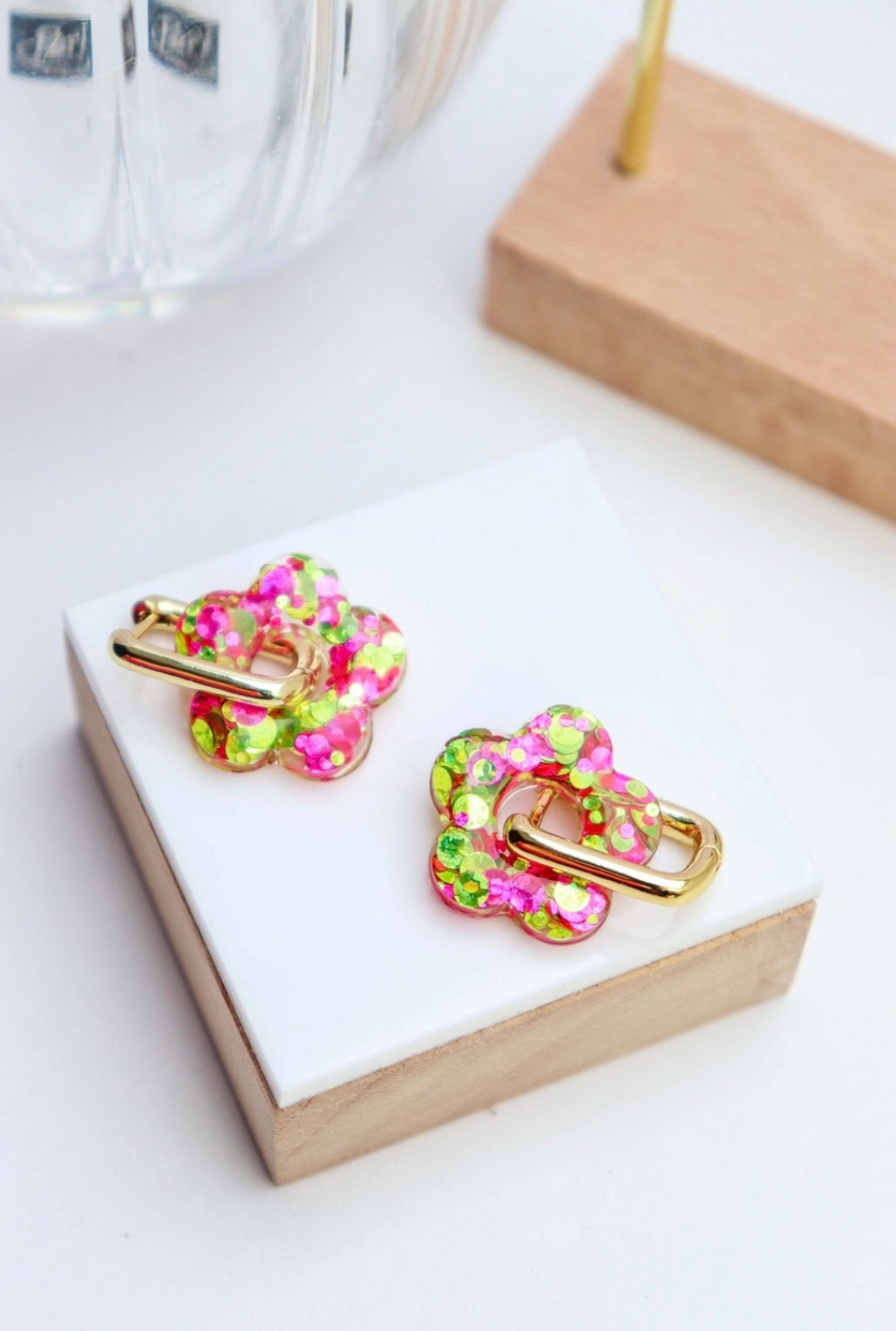 Créoles interchangeables Isabelle Paillettes citron et rose