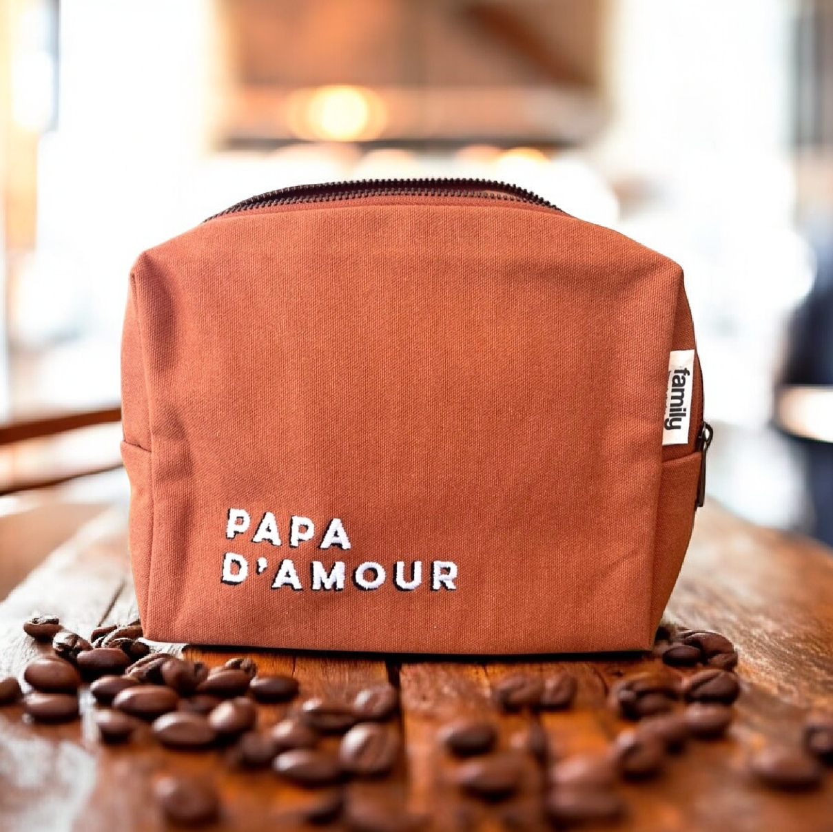 Trousse de toilette brodée "Papa d'amour" Cuivré