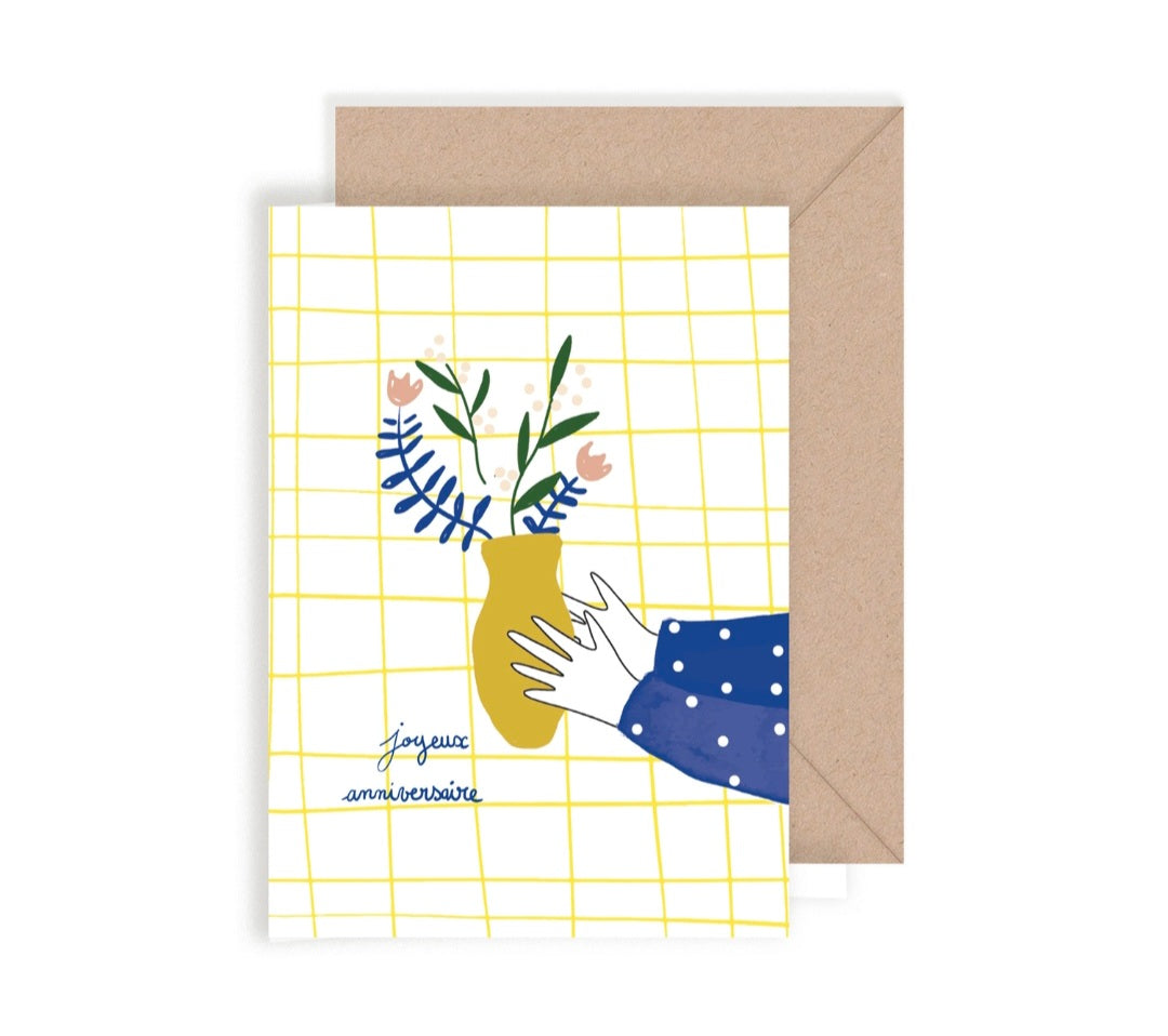 Carte double fleurie d'anniversaire