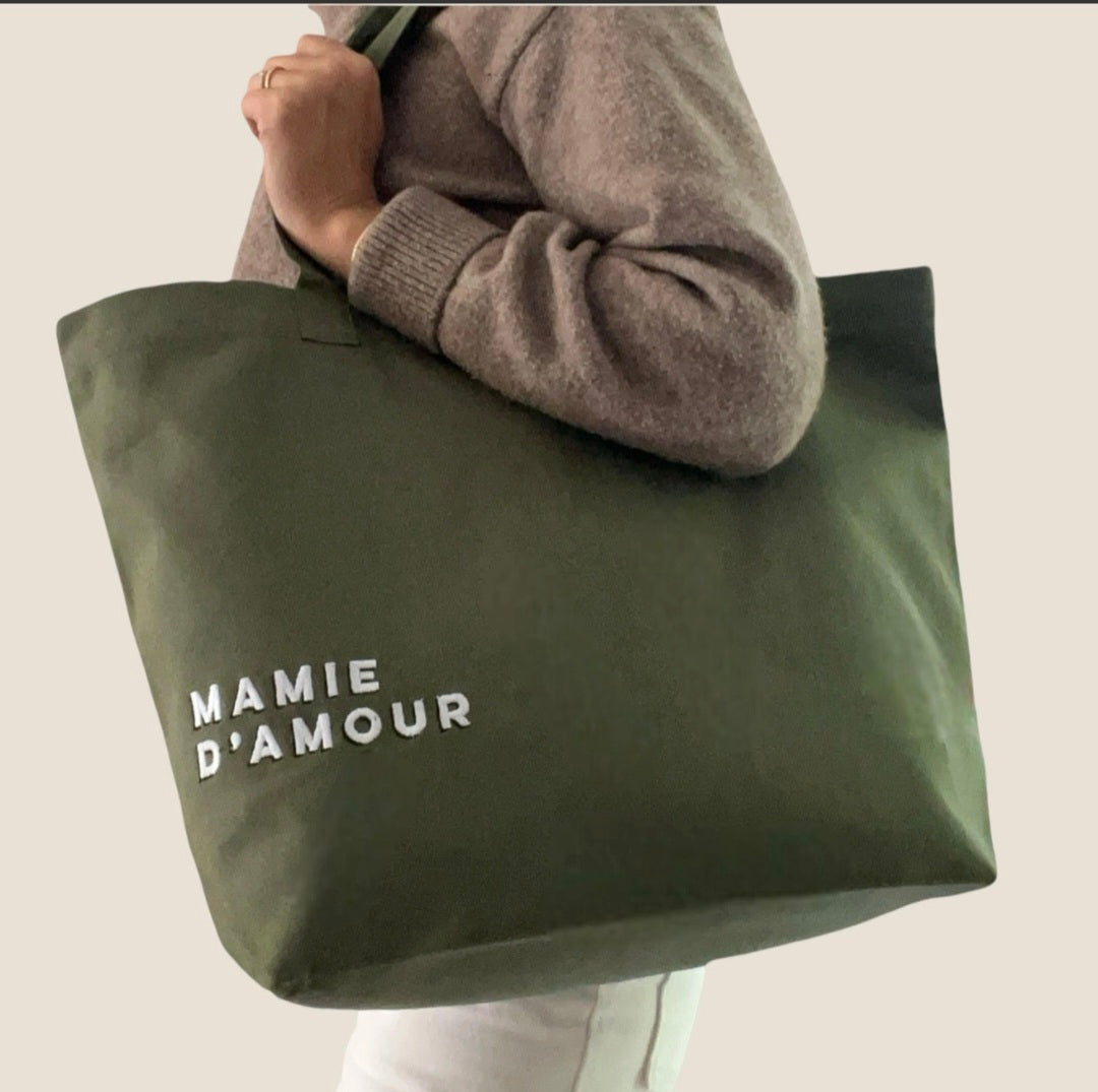 Sac shopping brodé MAMIE D’AMOUR olive