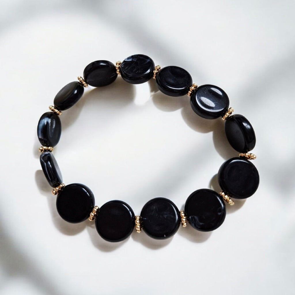 Bracelet élastique ROMY Noir marbré 🖤🤍