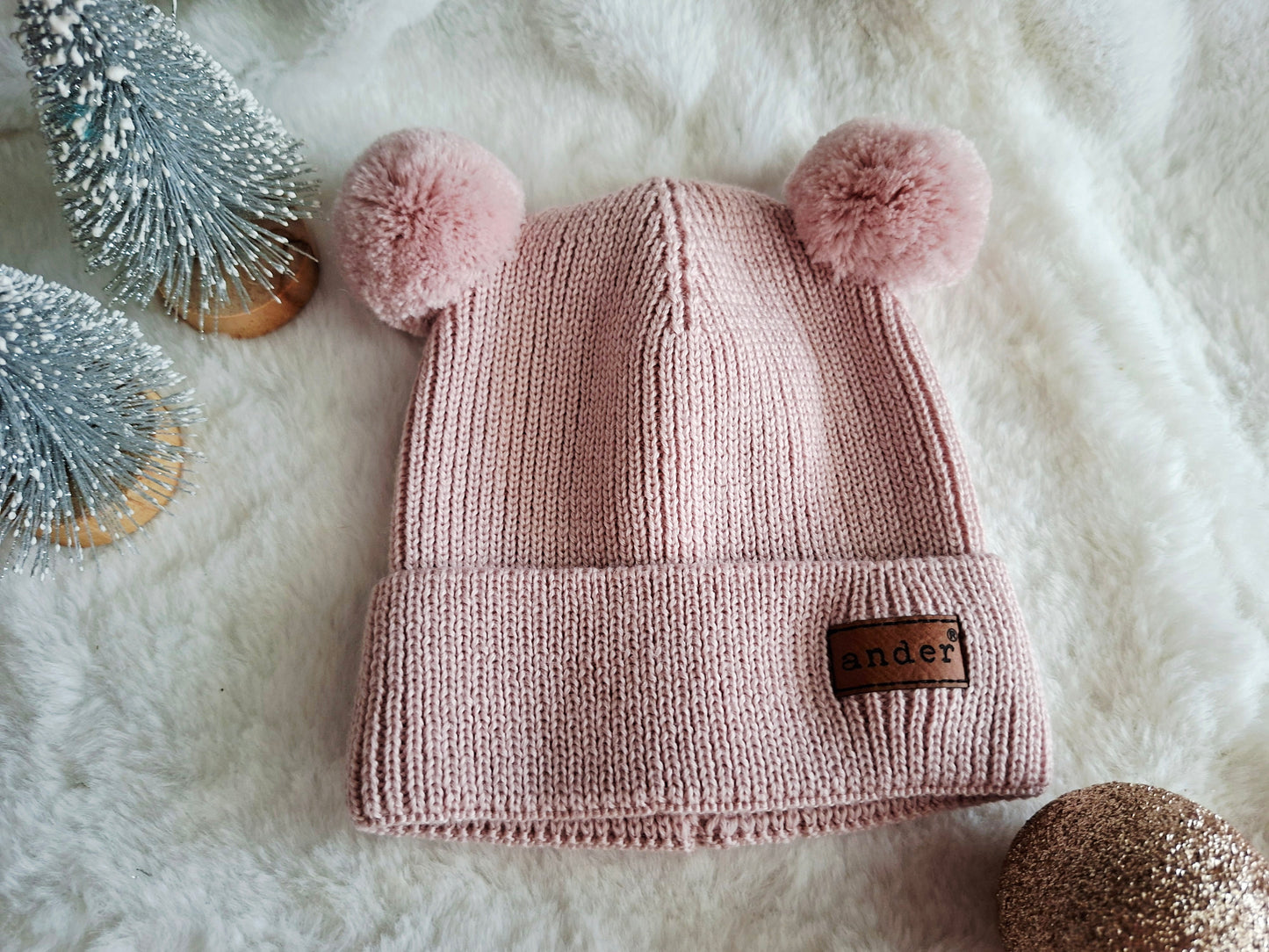Bonnet tricoté Teddy en 100 % laine mérinos avec pompon, 2 coloris