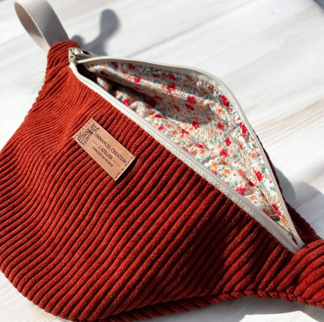 Sac banane, "Velours côtelé" terra