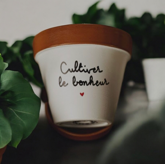 🌹Pot de fleur, cache-pot "Cultiver le bonheur" 11 cm + coupelle