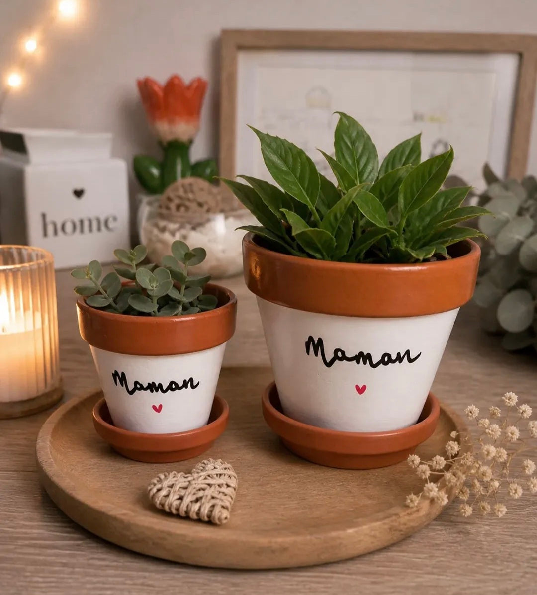 Pot de fleurs, cache-pot "Maman" ♡ 8 ou 11 cm + coupelle