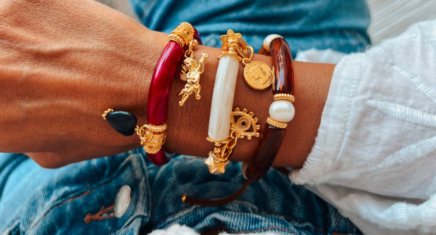 Bracelets à perles colorées en tartaruga et en or