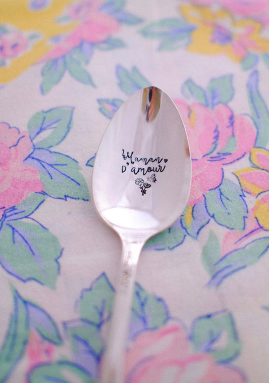 Cuillère à soupe vintage gravée "Maman d'amour"🫶🏼