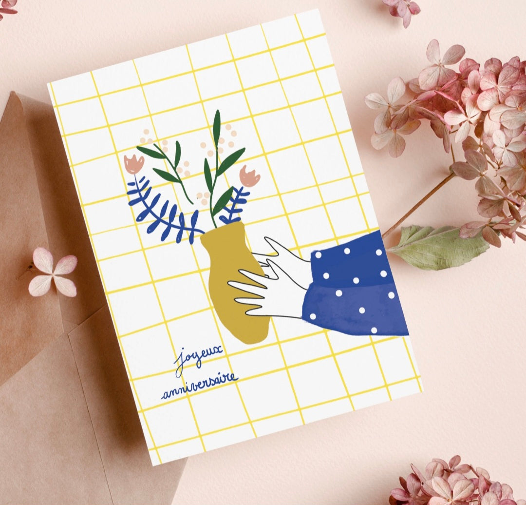 Carte double fleurie d'anniversaire