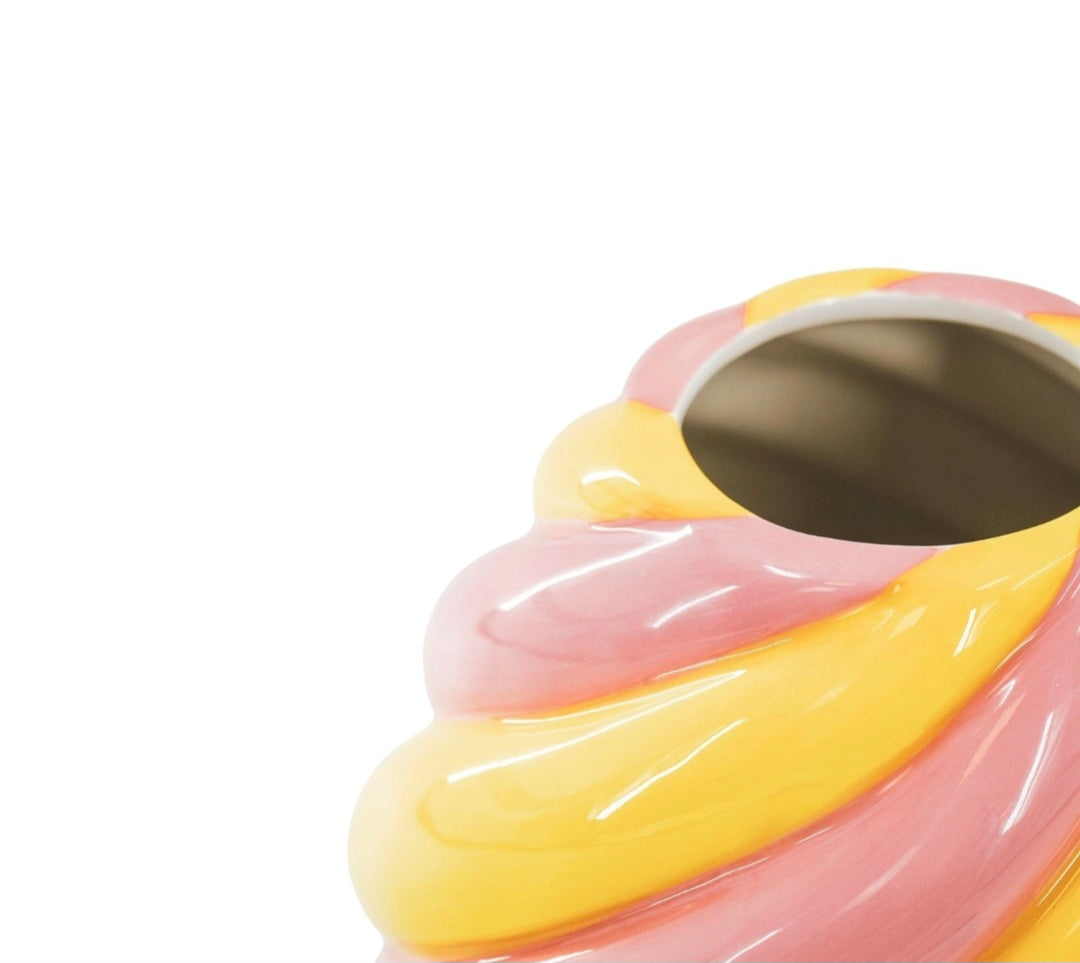 Vase à fleurs - Vase tourbillon - Céramique - Jaune/Rose clair - 20x20x21,5 cm