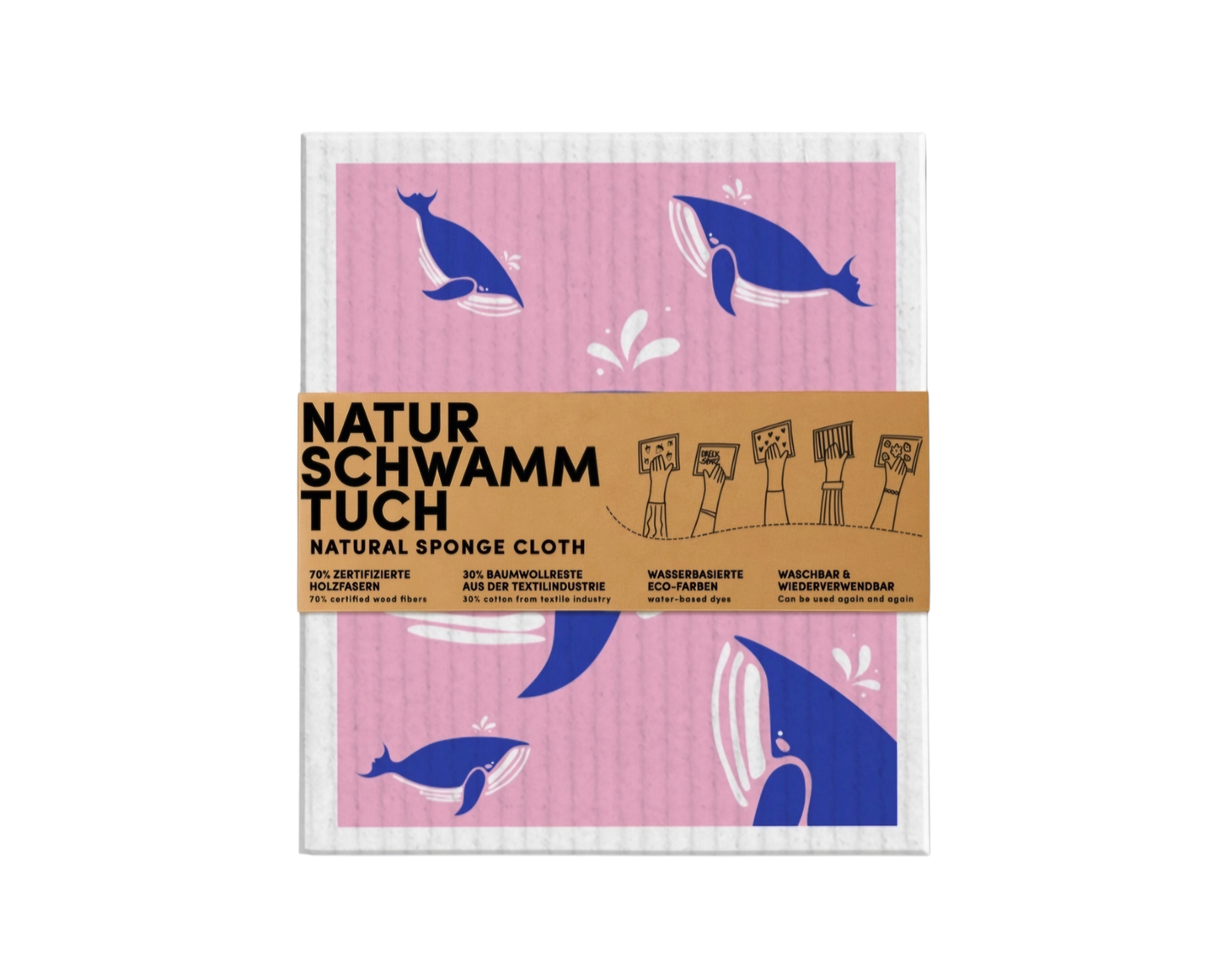 Chiffon éponge naturel - motif baleines