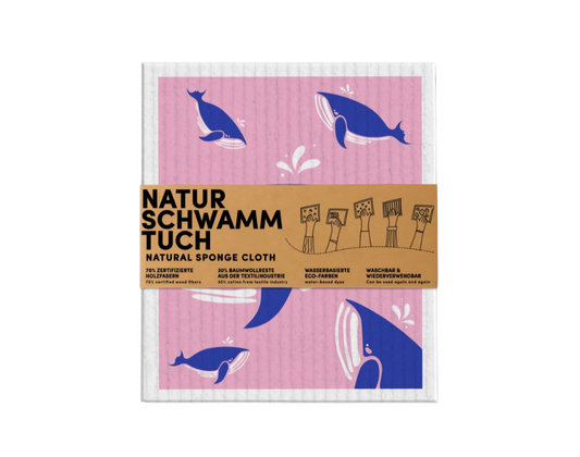 Chiffon éponge naturel - motif baleines