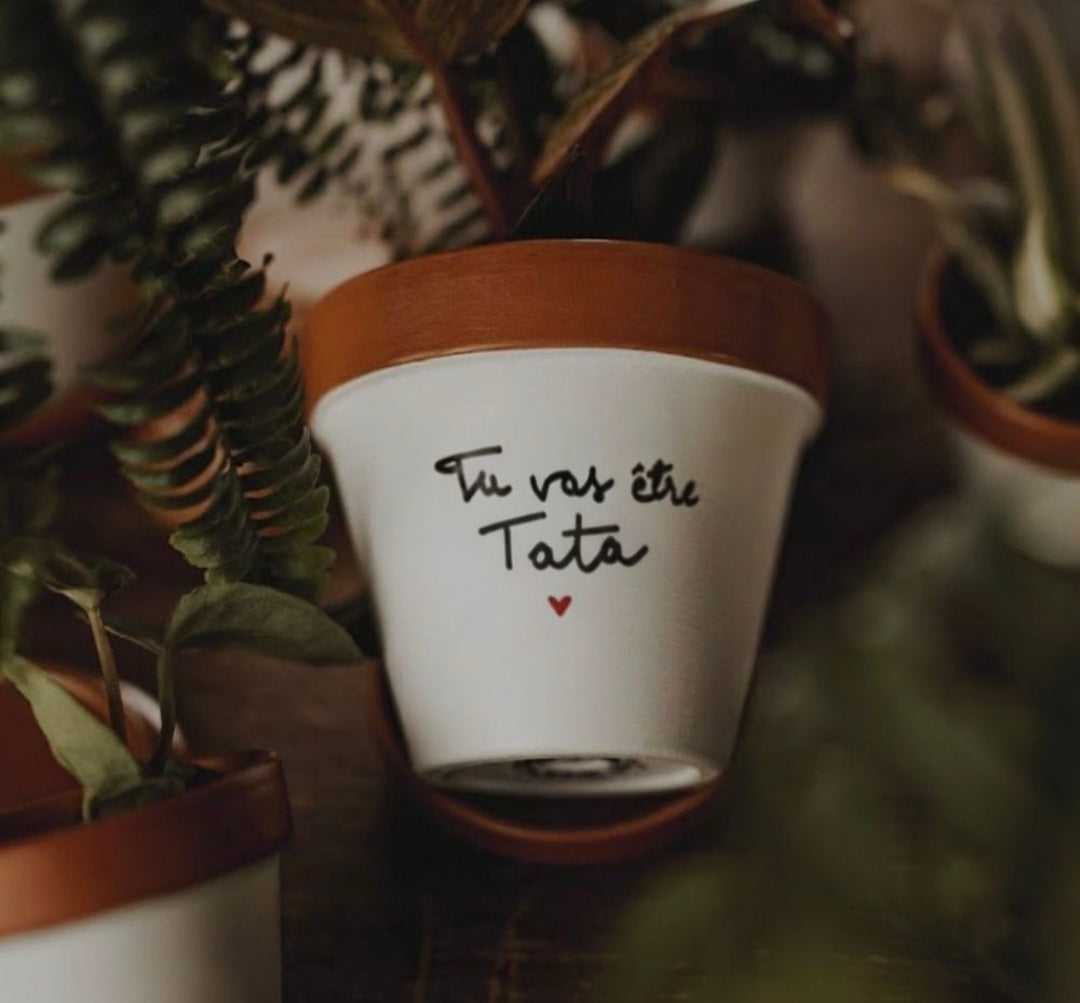 Pot de fleur "tu vas être tata ❤️" 11cm + Coupelle