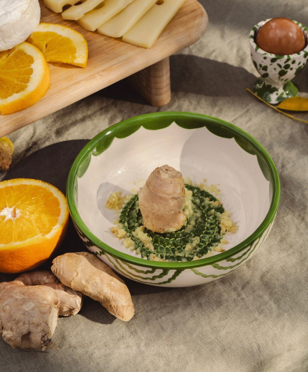 Bol à râper en céramique vintage – Vert et Blanc / RAÍCES