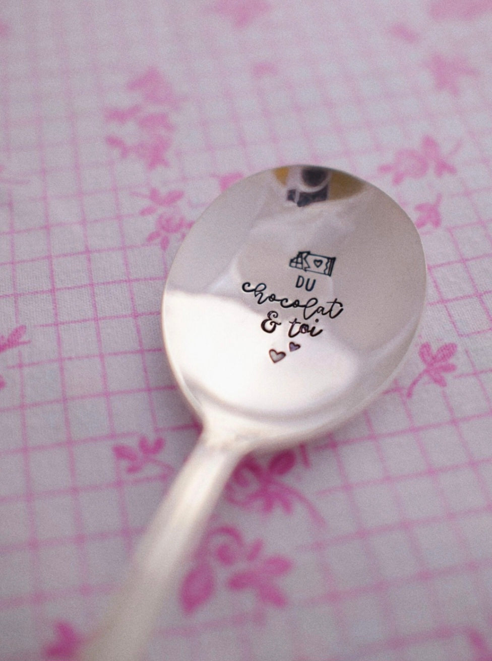 Cuillère ronde vintage gravée "du chocolat & toi"