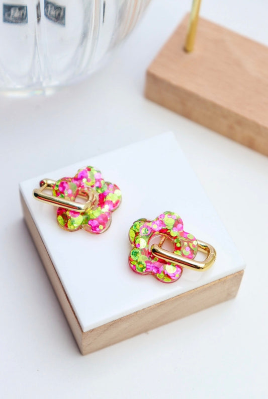 Créoles interchangeables Isabelle Paillettes citron et rose