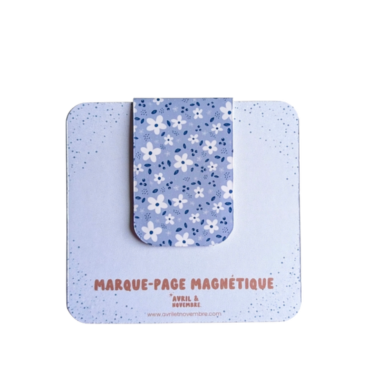 Marque-Page Magnétique - Petites fleurs blanches - Fond Violet