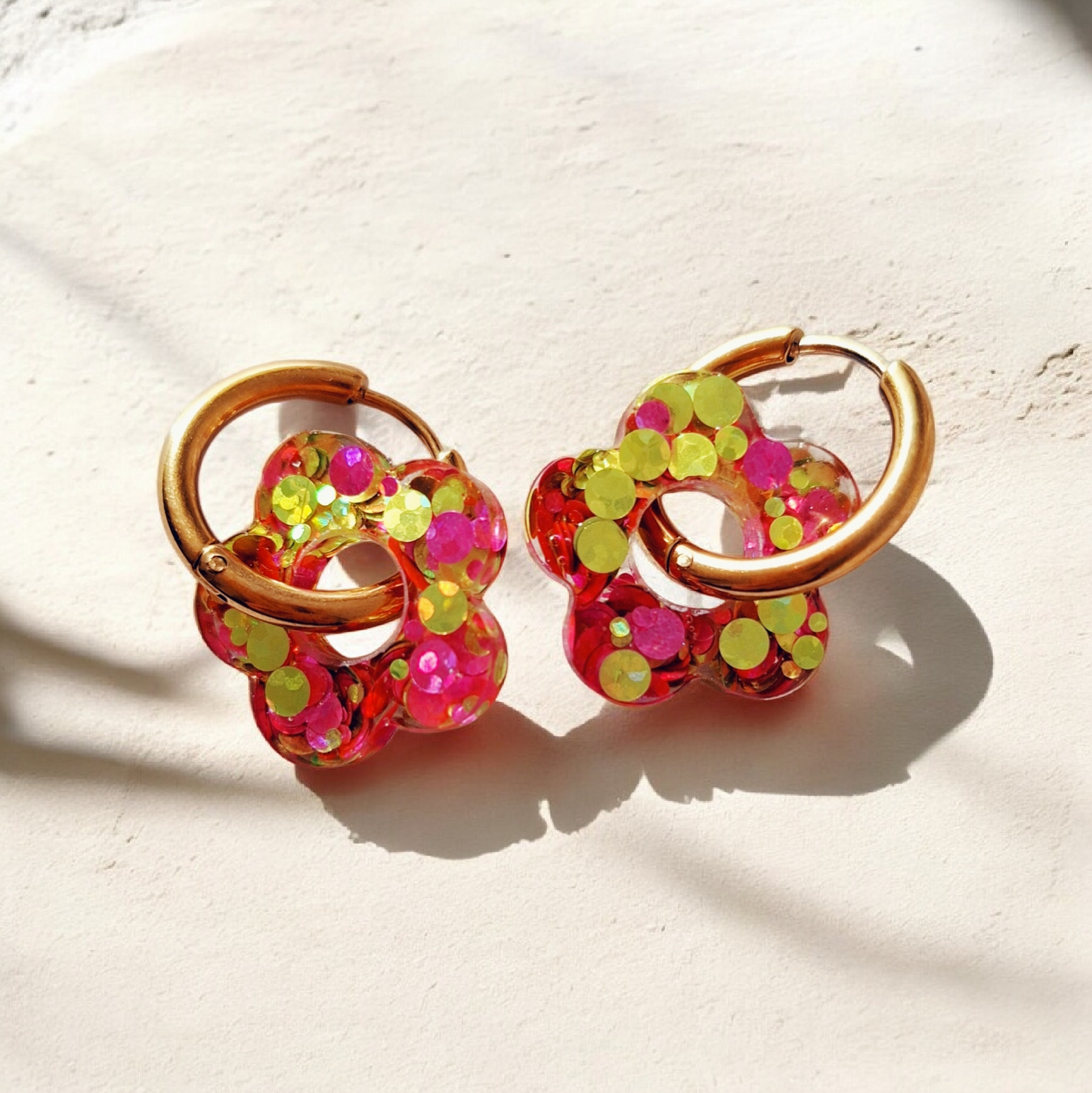 Créoles interchangeables Isabelle Paillettes citron et rose