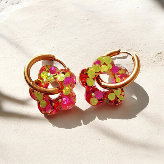Créoles interchangeables Isabelle Paillettes citron et rose