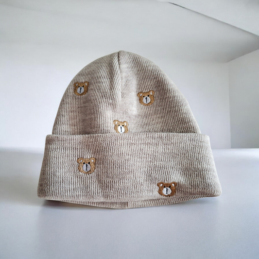 Bonnet 100% laine de Mérinos pour enfants - Petit Ours 🐻
