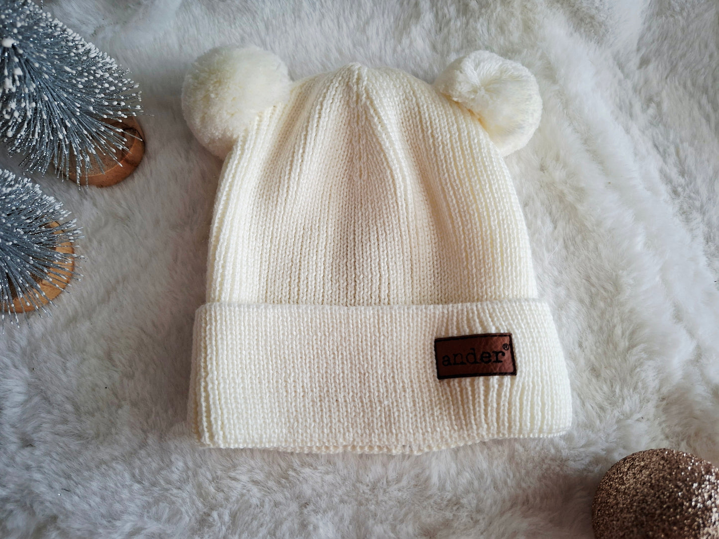 Bonnet tricoté Teddy en 100 % laine mérinos avec pompon, 2 coloris