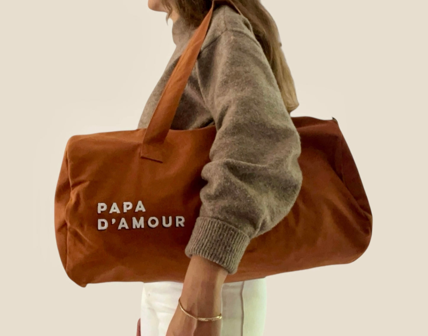 Grand polochon brodé PAPA D’AMOUR cuivre