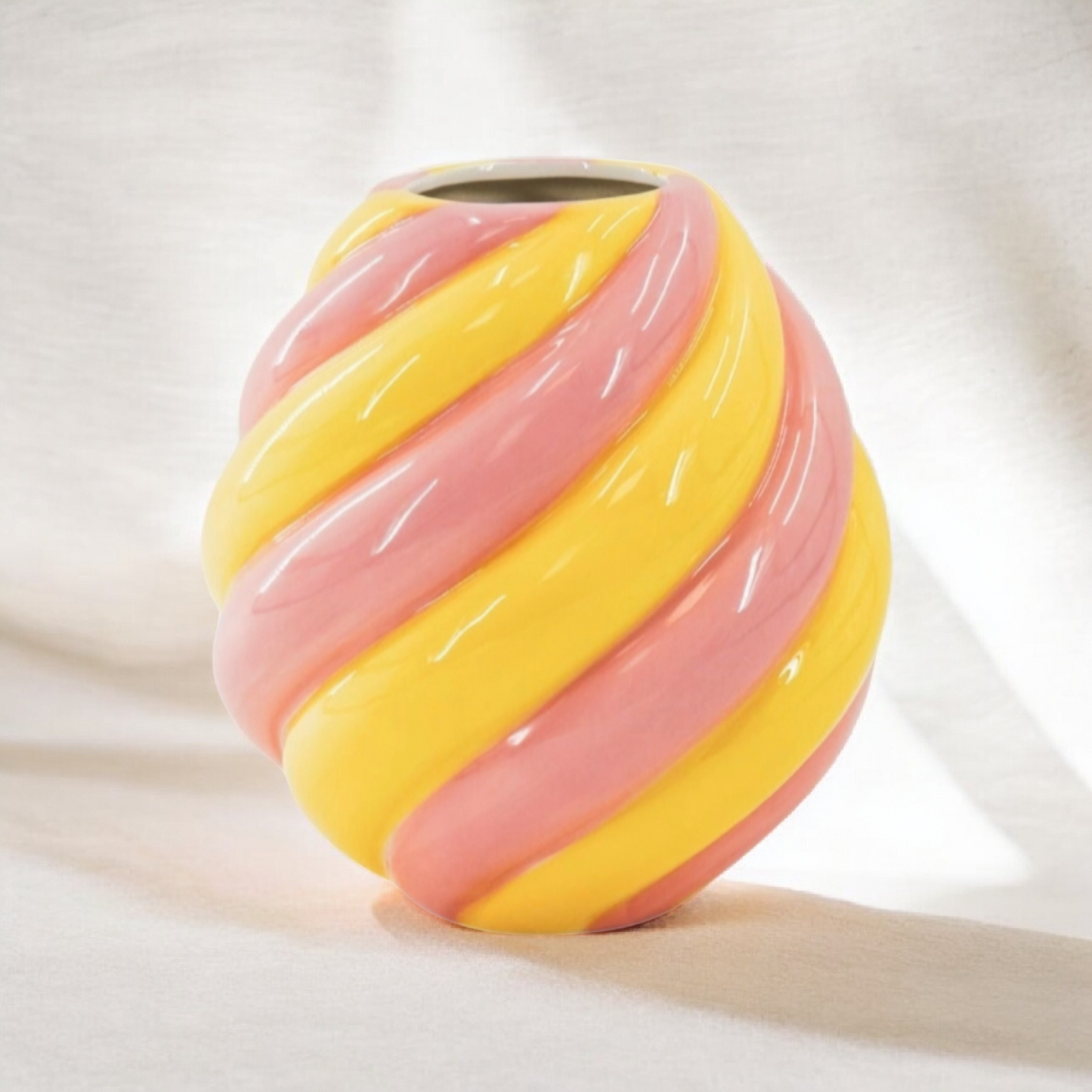 Vase à fleurs - Vase tourbillon - Céramique - Jaune/Rose clair - 20x20x21,5 cm