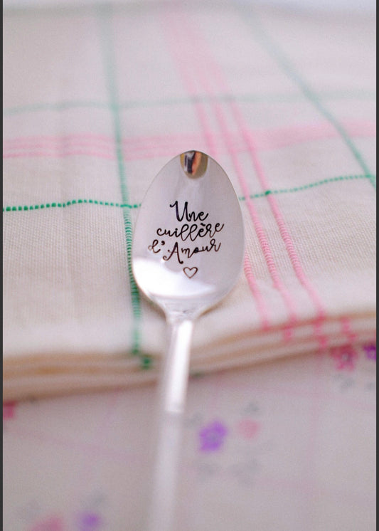 Cuillère longue vintage gravée "une cuillère d'Amour"