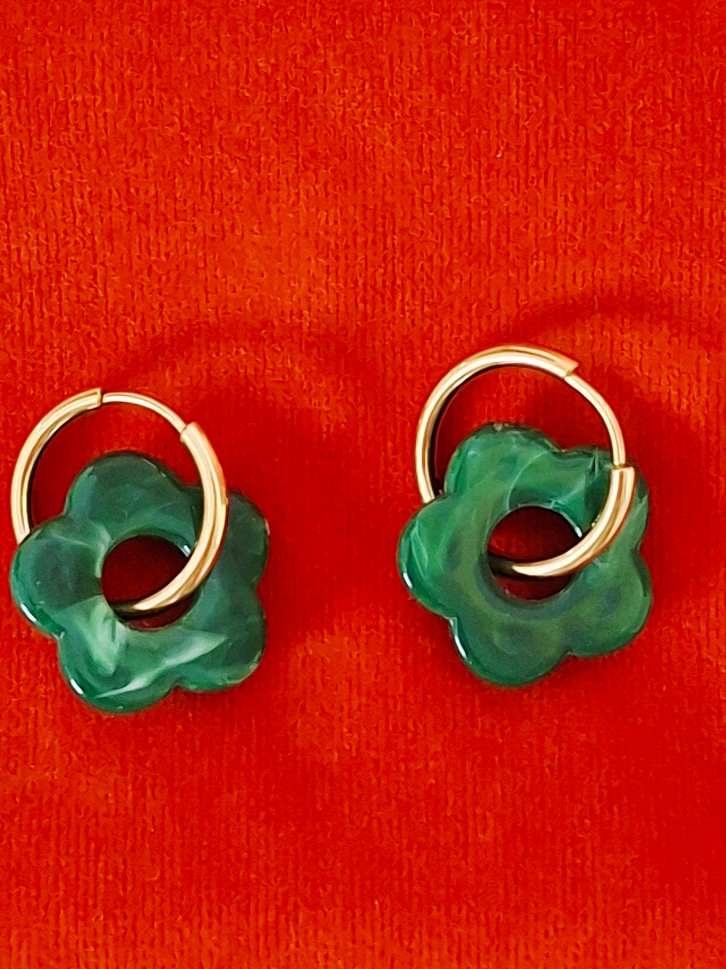 Boucles créoles fleurs en résine acier inoxydable vert Émeraude