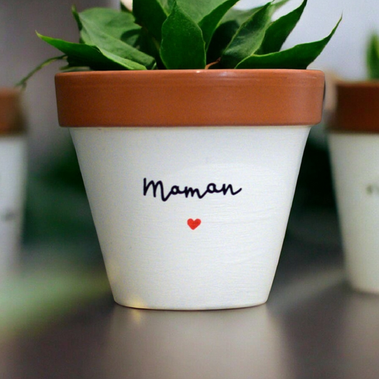 Pot de fleurs, cache-pot "Maman" ♡ 8 ou 11 cm + coupelle