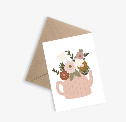 La Théière Fleurie (théière fleurie) - Carte simple : A6 - FORMAT PORTRAIT