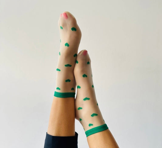 Chaussettes transparentes coeur vert