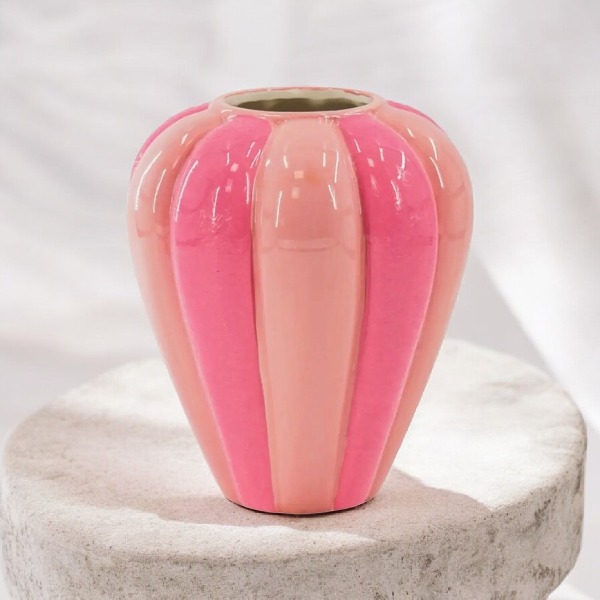 Vase à fleurs - Vase tourbillon - Céramique - Rose néon / Rose clair - 20x20x21,5 cm