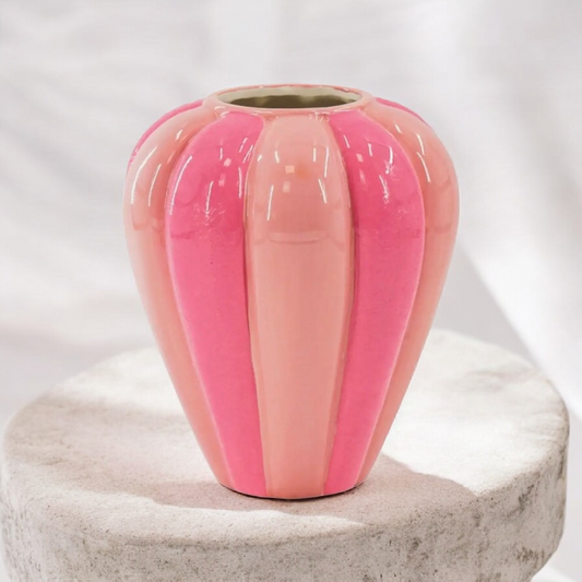 Vase à fleurs - Vase tourbillon - Céramique - Rose néon / Rose clair - 20x20x21,5 cm