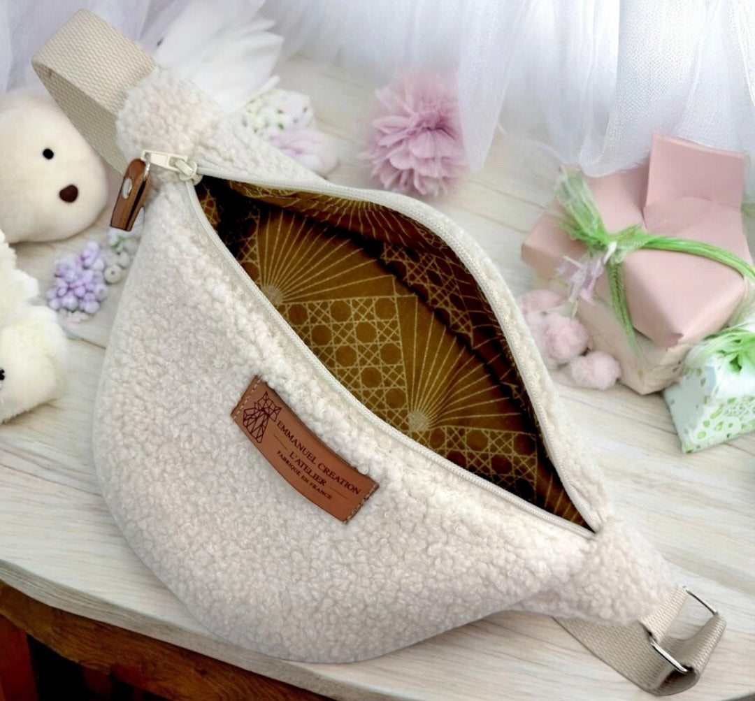 Sac banane enfant, "Bouclette" écru