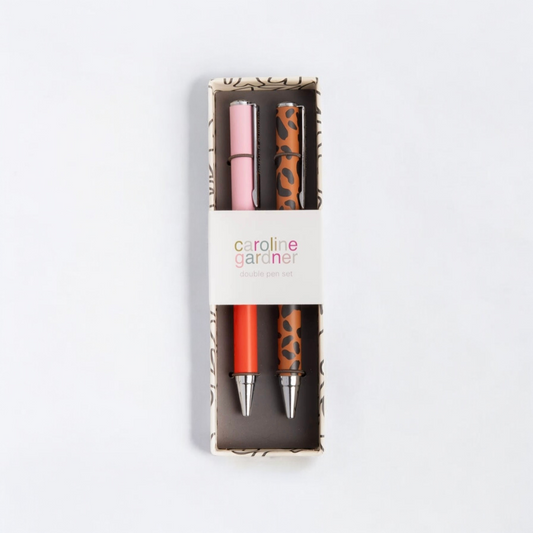 Lot de 2 stylos en boîte rose et léopard