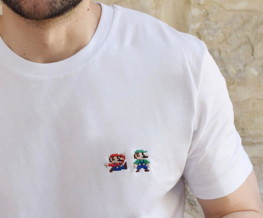 T-shirt brodé - Mario blanc