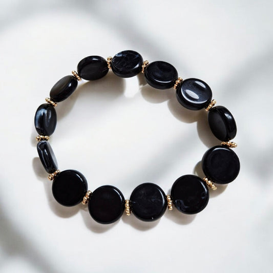 Bracelet élastique ROMY Noir marbré 🖤🤍