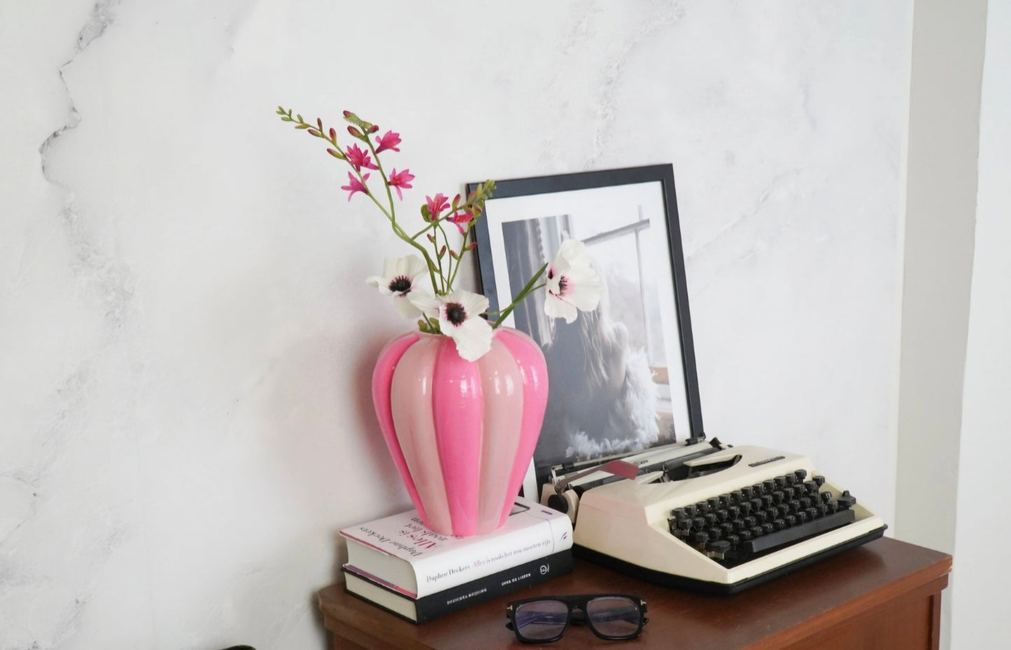 Vase à fleurs - Vase tourbillon - Céramique - Rose néon / Rose clair - 20x20x21,5 cm