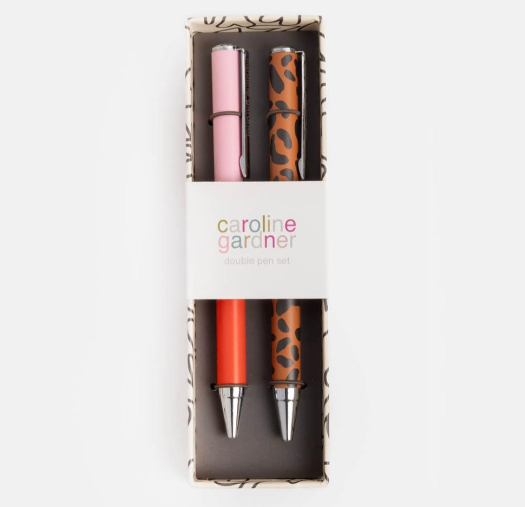 Lot de 2 stylos en boîte rose et léopard