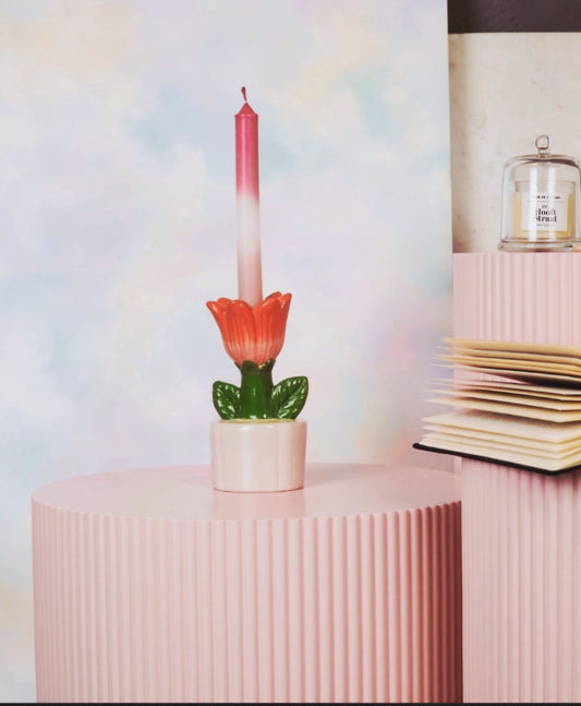 Bougeoir - Tulipe - Grès - Sable/orange