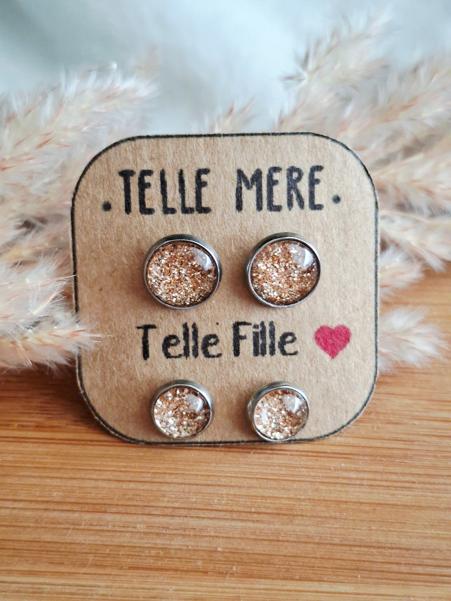 Puces d'Oreilles Mère/Fille paillettes dorées