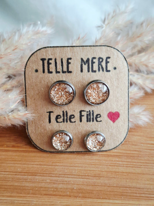 Puces d'Oreilles Mère/Fille paillettes dorées