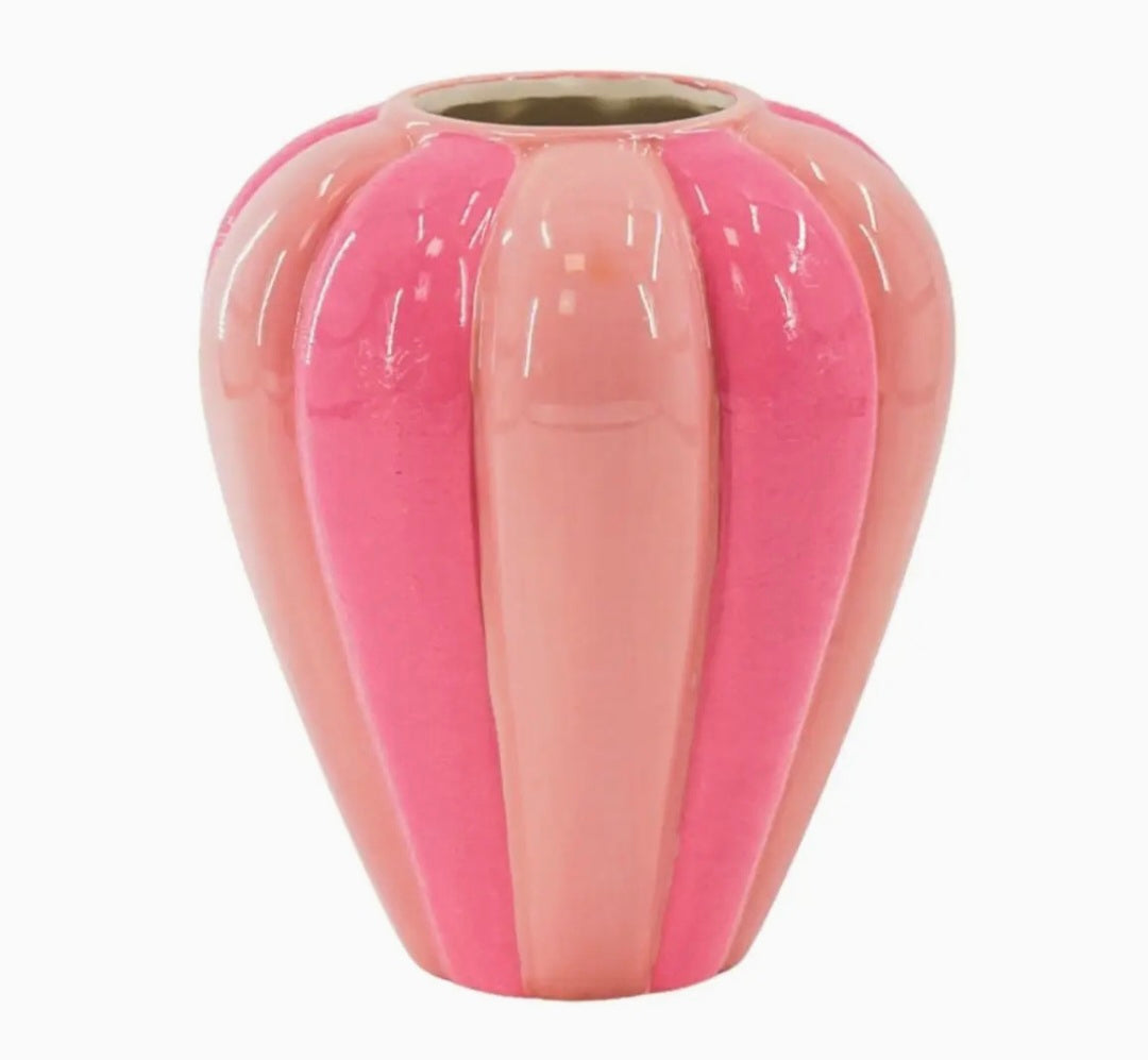 Vase à fleurs - Vase tourbillon - Céramique - Rose néon / Rose clair - 20x20x21,5 cm