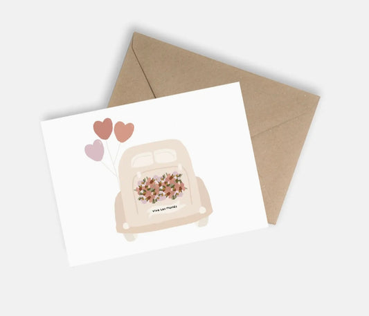 Carte Mariage - Vive les Mariés (voiture): FORMAT A6 - PAYSAGE