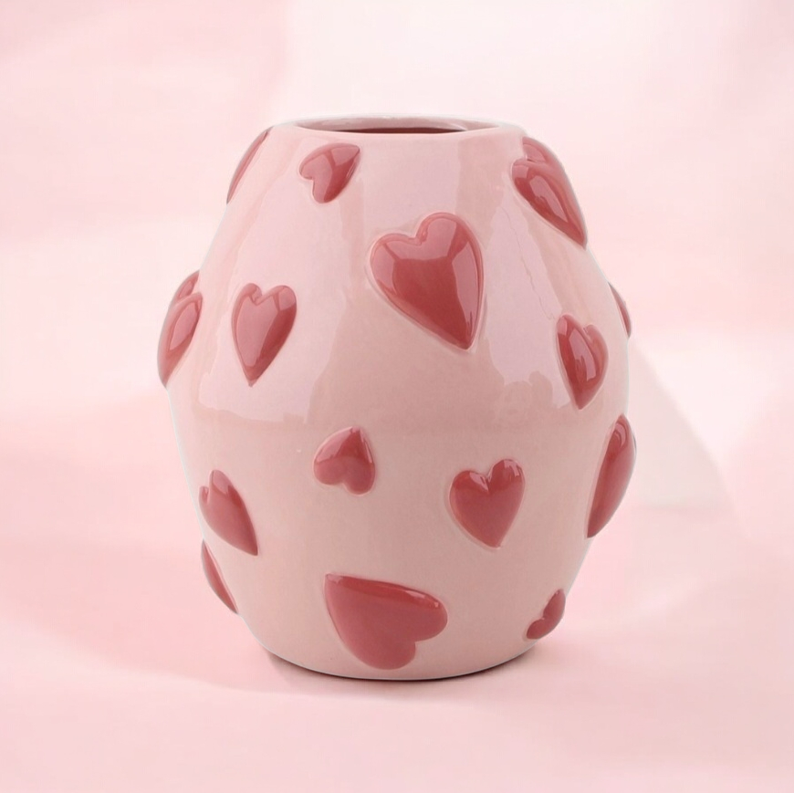 Vase - Vase à fleurs Cœurs - Rose/Rouge - 16x16x17,5cm
